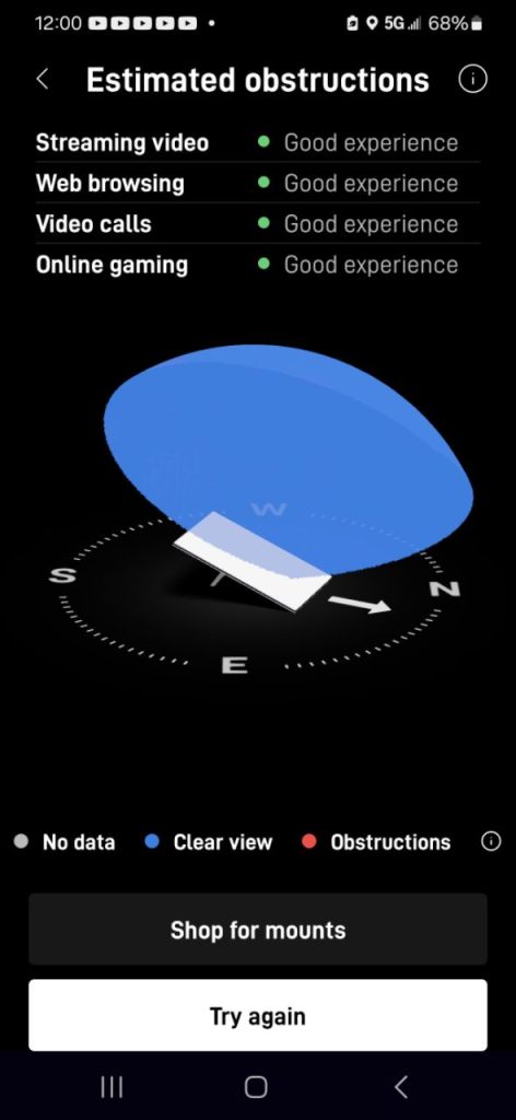 Starlink Obstructions Test - Good experience!