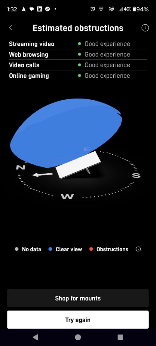Starlink App Obstructions Test results: Good experience