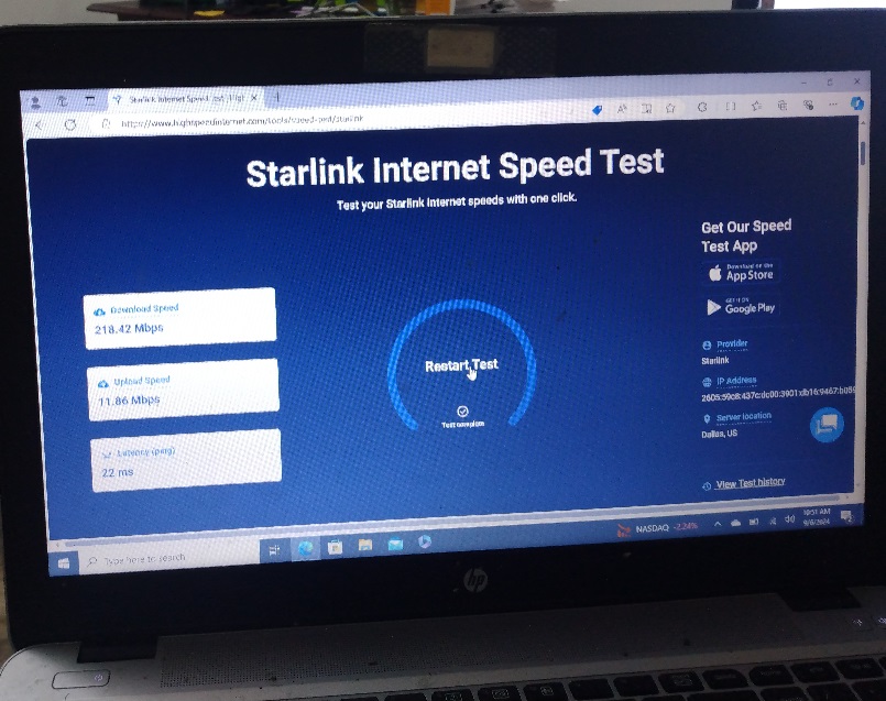 Starlink Installation - speed test very FAST