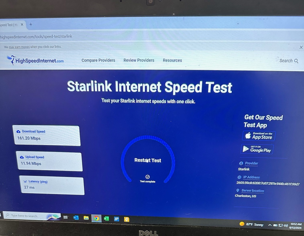 Starlink Speed Test near Advance, NC