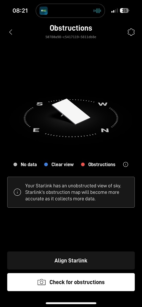 Starlink installation Obstructions Test with Starlink App in DuPage County IL