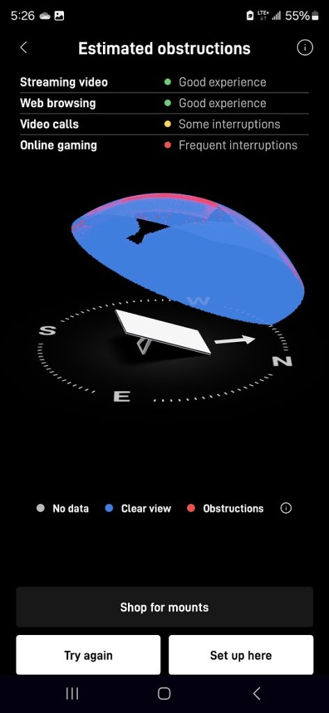 Starlink installation Obstructions Test in Shingletown CA