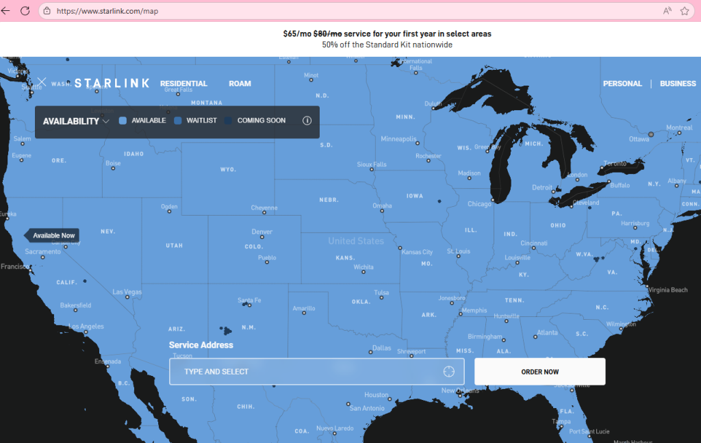 Starlink Availability Map