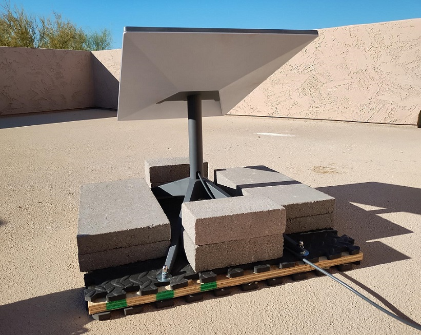 Starlink installation Arizona non-penetrating flat rooftop mount with X-base Stand & cinder blocks