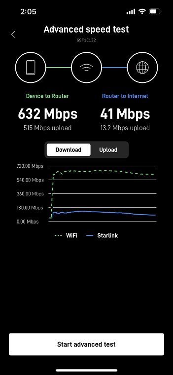 advanced Starlink speed test 