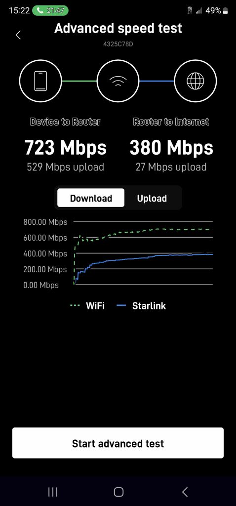 advanced Starlink speed test 