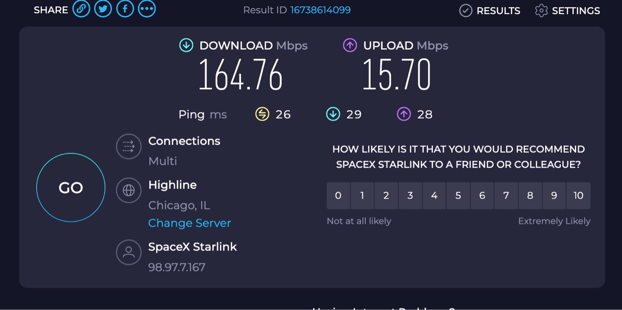 Starlink Business installation Fort Wayne Indiana Speed test