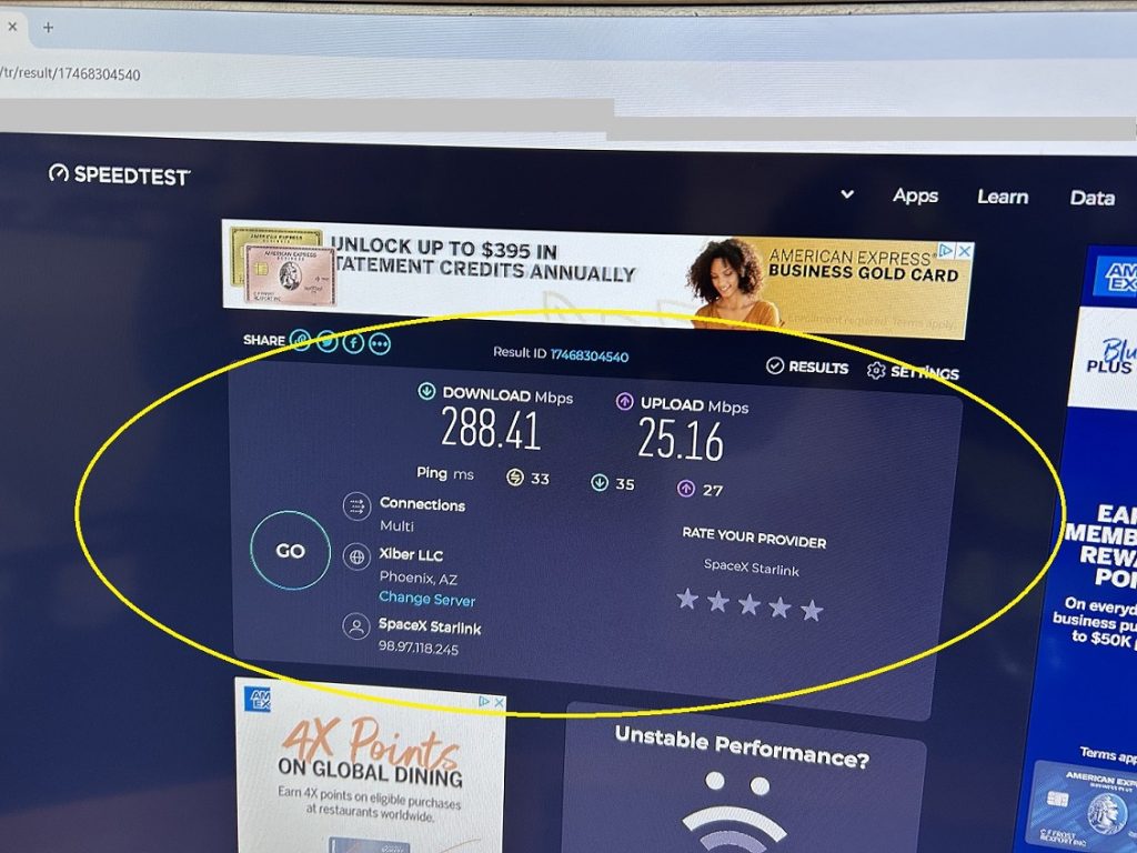 ISP Speed Test Result vs Starlink Speed Test Result